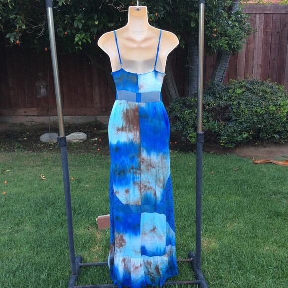 VINTAGE UNWORN TIE DYE LACE & MESH PANEL SLIPDRESS S - Picture 7 of 8